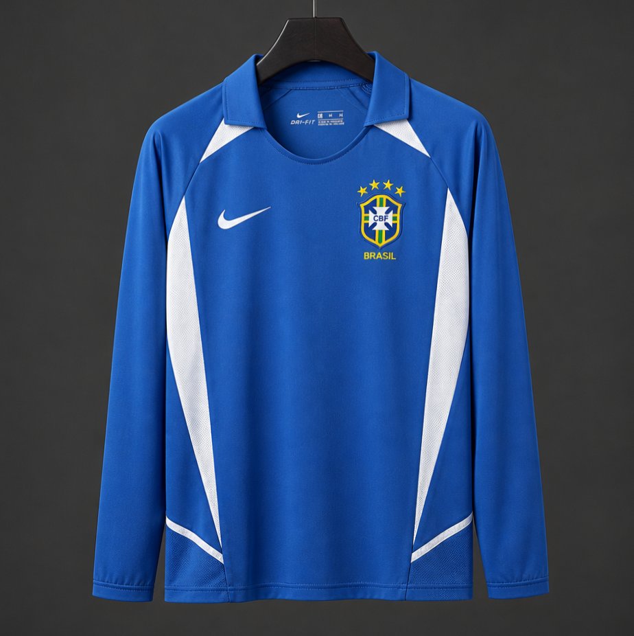 Retro 2002 Brazil Away Long Sleeve Blue Jersey